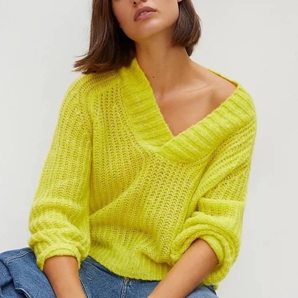 Anthropologie Yellow Wool Blend Ribbed Knit Sweater XS